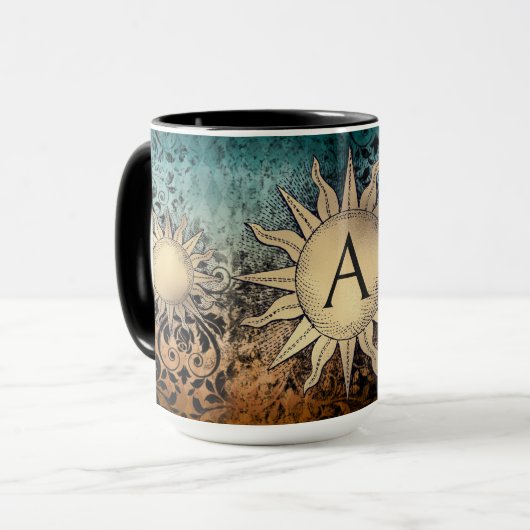 Mug Soleil doré et initial (Devant gauche)
