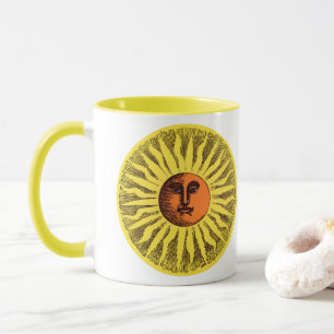 Mug Soleil Hippie Heureux Souriant Jaune Céleste Vinta