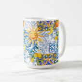Mug soleil méditerranéen, fleurs, citron, moitié lune, (Devant droit)