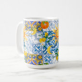 Mug soleil méditerranéen, fleurs, citron, moitié lune, (Devant gauche)