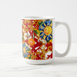 Mug soleil sicilien, moitié lune, été, majolica, citro