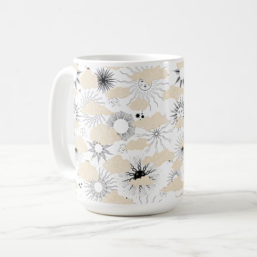 Mug Soleil stylisé éclipse les nuages tan texturés (Devant gauche)