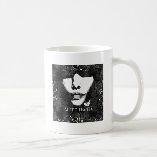 Mug Sommeil Jane serrée. Noir et blanc. (Droite)