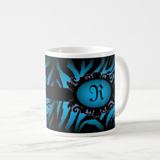 Mug Sophistiqué turquoise Zebra Imprimer monogramme (Devant droit)