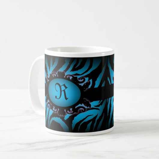 Mug Sophistiqué turquoise Zebra Imprimer monogramme (Devant gauche)