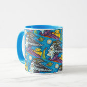 MUG SORCIÈRE DE SCIENCE-FICTION ET CHAT COMÈTE COLORÉE (Devant gauche)