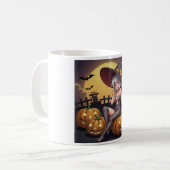 Mug Sorcière d'Halloween aux Yeux Verts sur une Citrou (Devant gauche)