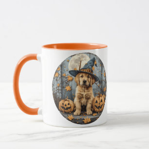 Mug Sorcière d'Halloween chiot Retriever doré citrouil