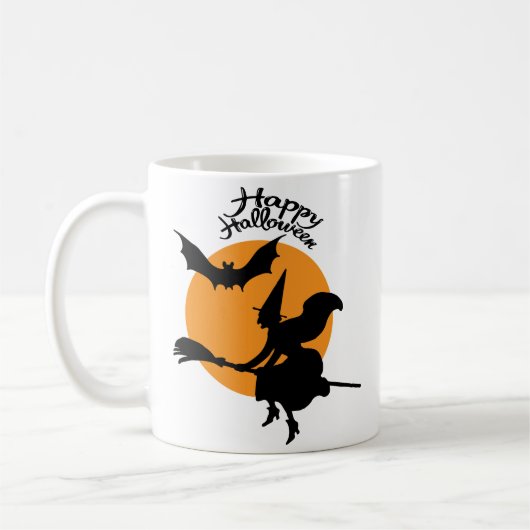 Mug sorcière d'Halloween sur bâton de brosse avec chau (Gauche)