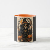 Mug Sorcière effrayante, chat noir et citrouilles, mag (Centre)