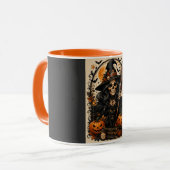Mug Sorcière effrayante, chat noir et citrouilles, mag (Devant gauche)