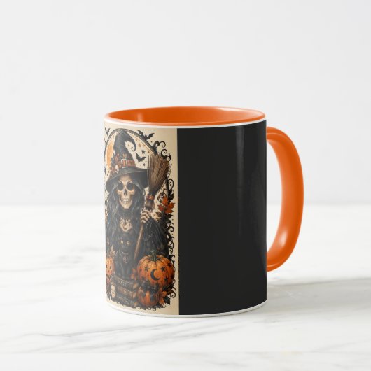 Mug Sorcière effrayante, chat noir et citrouilles, mag (Devant droit)