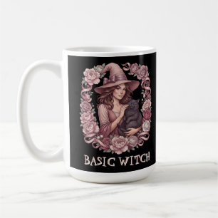 Mug Sorcière Fleurie Rose et Chat Noir Coquette