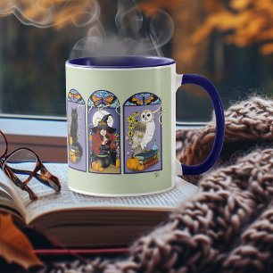 Mug Sorcière gothique chat noir hibou Halloween Art no