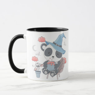 Mug Sorcière Panda mignonne entourée de nuages Hallowe