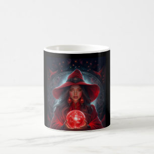 Mug Sorcière rouge avec boule de cristal et arrière-pl
