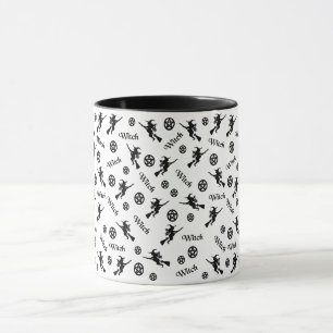 Mug Sorcière sur un balai et des pentagrammes