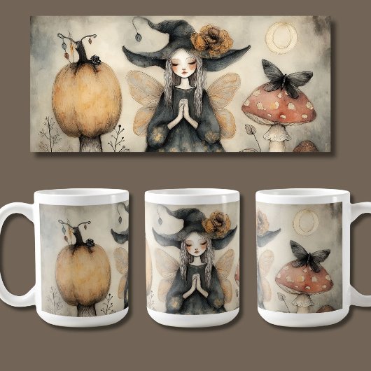 Mug Sorcière vintage Whimsical Halloween avec ailes