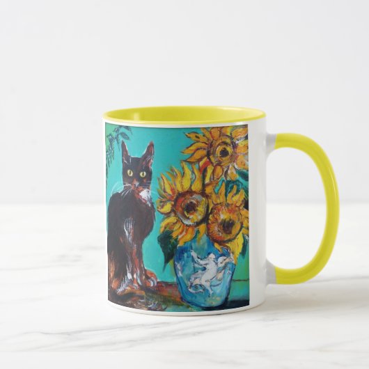 MUG SOUCHES AVEC CHAT NOIR EN TURQUOISE BLEUE (Droite)