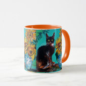 MUG SOUCHES AVEC CHAT NOIR EN TURQUOISE BLEUE (Devant droit)