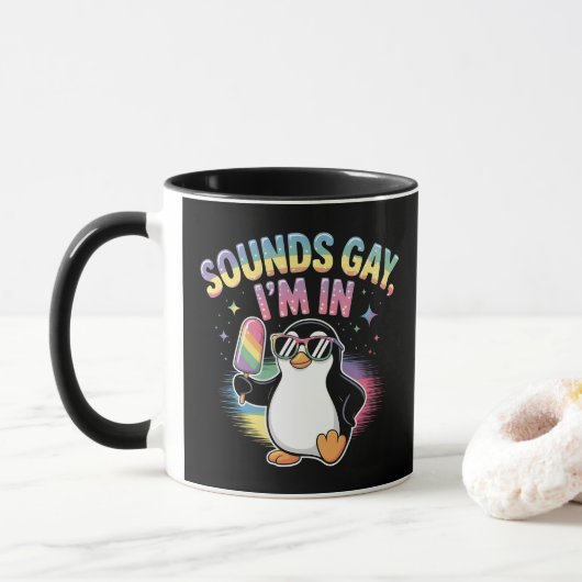 Mug Sounds Gay I'm In Pride Moth Design - Penguin (Avec donut)