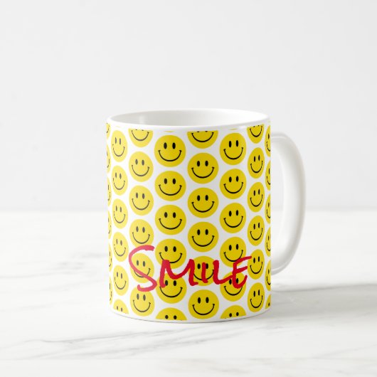 Mug Sourire Jaune Rouge Noir Blanc Joyeux Visage (Devant droit)