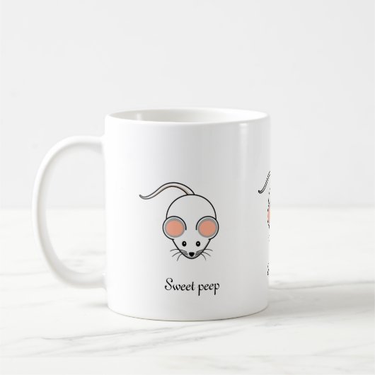 Mug Souris blanche mignonne & calligraphie (Gauche)