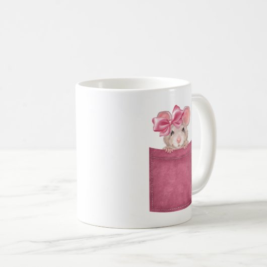Mug Souris en poche. Version rose (Devant droit)