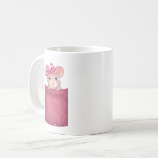 Mug Souris en poche. Version rose (Devant gauche)