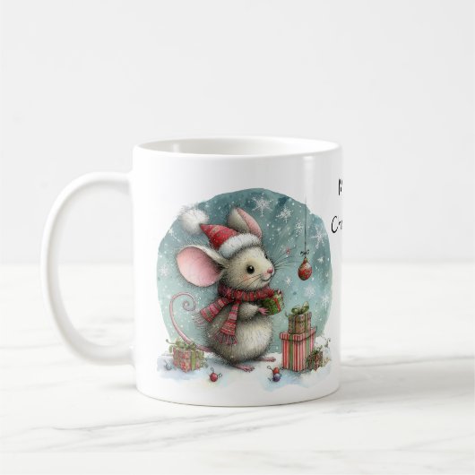 Mug Souris mignonne à Santa Hat avec des cadeaux enrob (Gauche)