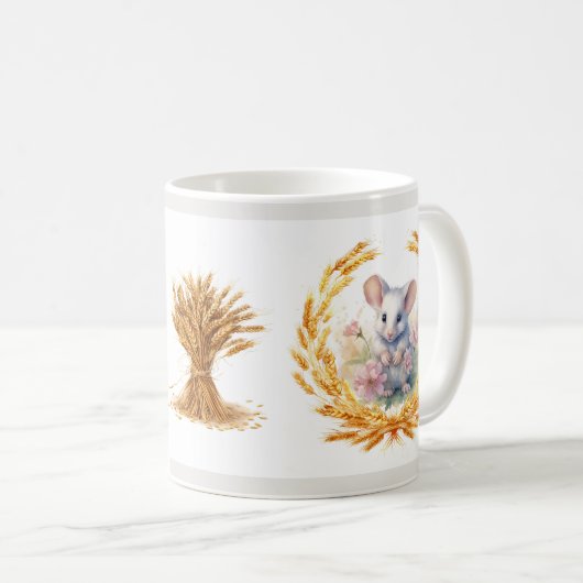 Mug Souris mignonne avec fleurs et pâte de blé (Devant droit)