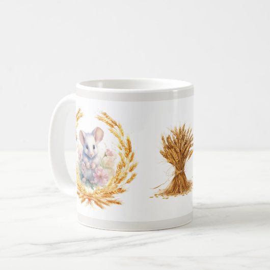 Mug Souris mignonne avec fleurs et pâte de blé (Devant gauche)