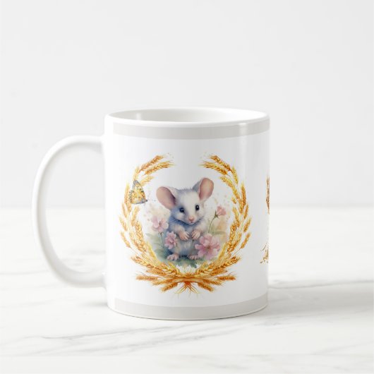 Mug Souris mignonne avec fleurs et pâte de blé (Gauche)