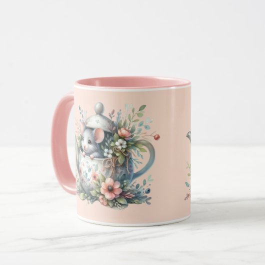 Mug Souris mignonne en théière florale Illustration (Devant gauche)