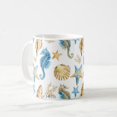Mug Sous la mer bleu et or personnalisé (Devant gauche)