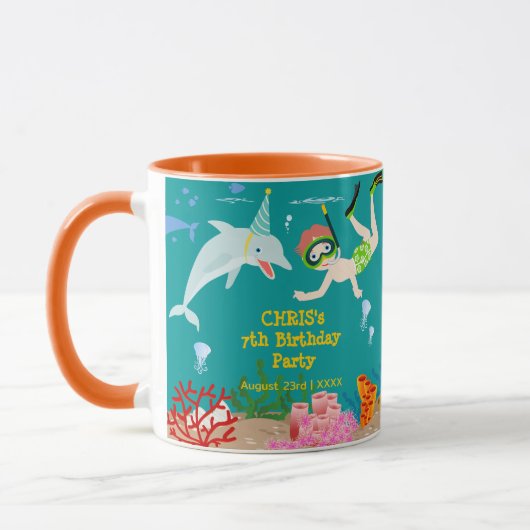 Mug Sous la mer dauphins et fête d'anniversaire garçon (Gauche)