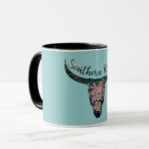 Mug Southern Roots Country Longhorn Rose & Green