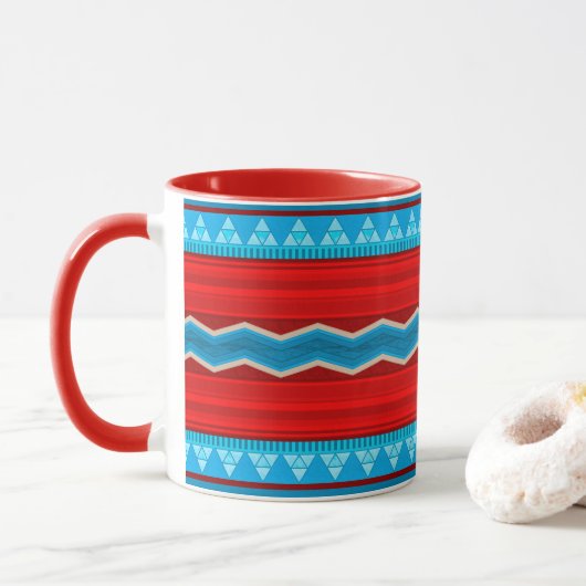 Mug Southwest River Canyon Geometric Red Turquoise (Avec donut)