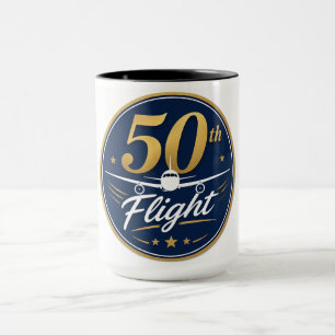 Mug souvenir de voyage en avion d'or 50e vol