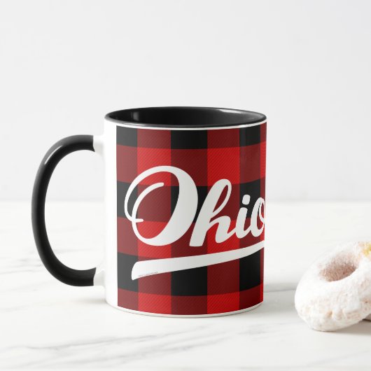 Mug Souvenir rouge de motif de contrôle de Buffalo de (Avec donut)