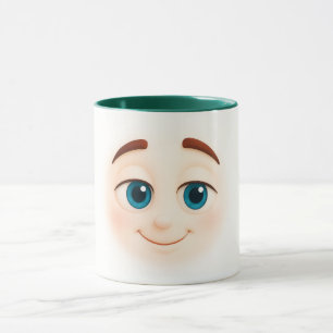 Mug souvent sourire écrasé – emoji aux yeux bleus doux
