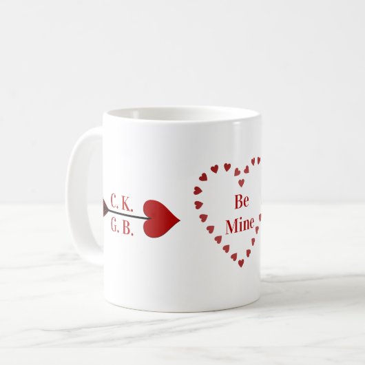 Mug Soyez à moi ! Cœurs Flèche de Cupidon Initiales Ta (Devant gauche)