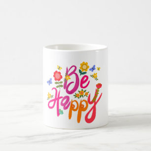 Mug Soyez Heureux – Floral Coloré et Papillon Boho 