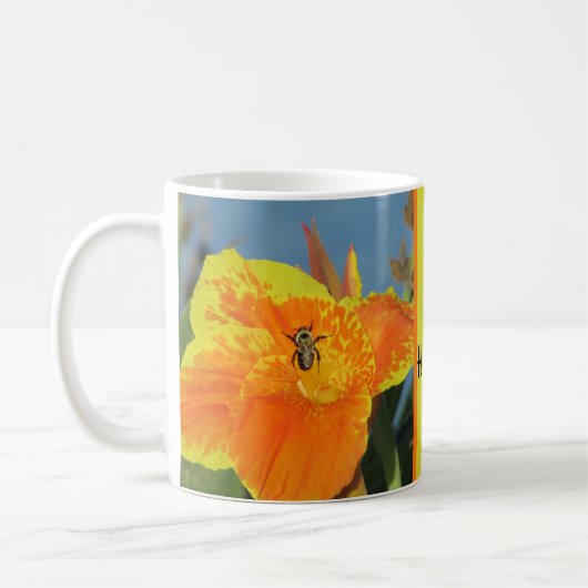 Mug Soyez heureux Joyeux Lily Photo Bee Pun Orange Fle (Gauche)