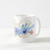 Mug Soyez humble et des fleurs d'aquarelle bleu (Devant droit)