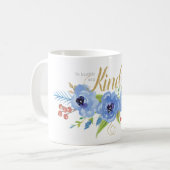 Mug Soyez humble et des fleurs d'aquarelle bleu (Devant gauche)