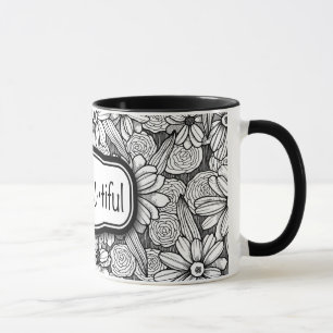Mug soyez•Vous•floral noir et blanc tiful (11 onces.