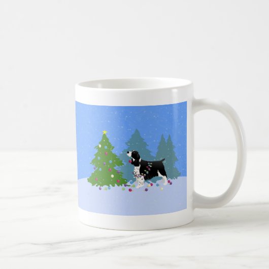 Mug Spaniel Springer noir décorant arbre de Noël (Droite)