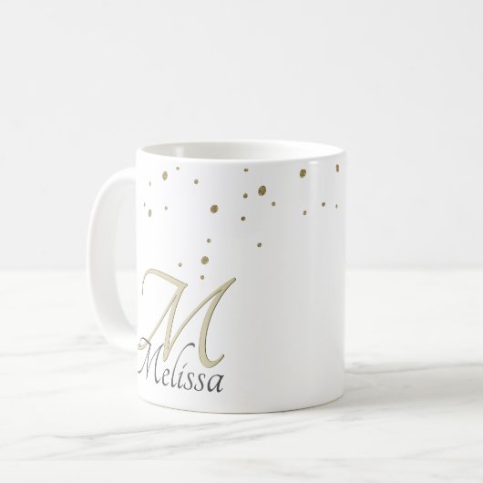 Mug ✨ Sparkly Gold Parties scintillant Nom et monogram (Devant gauche)