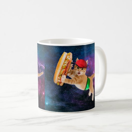 Mug Spatiale chat avec casquette et sac à dos (Devant droit)